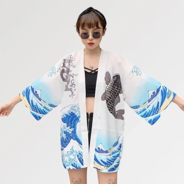 blusa kimono para mujer kanagawa