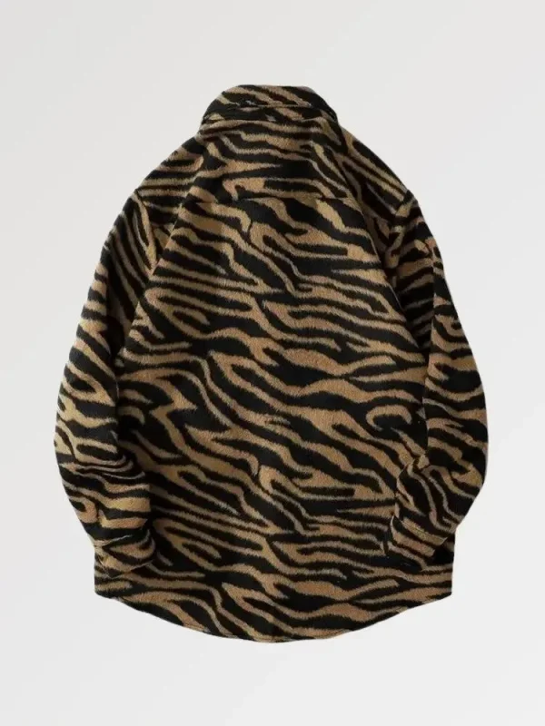 camisa de franela de lana con estampado de cebra para hombre