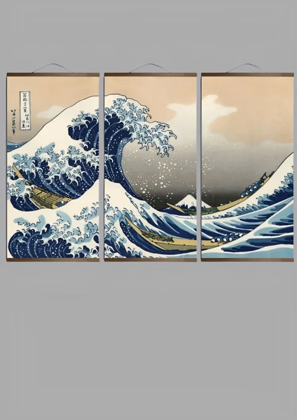 tríptico arte ola de Kanagawa
