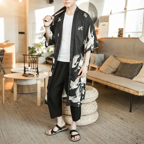 chaqueta larga tipo kimono para hombre