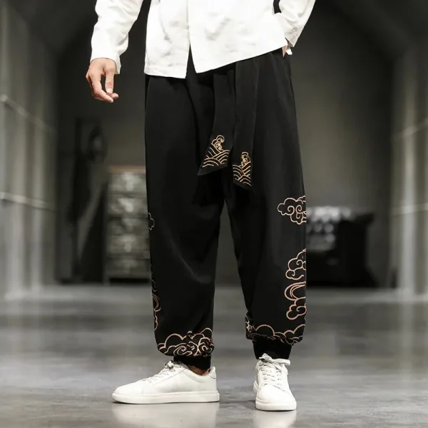 pantalones japoneses de pierna ancha para hombre