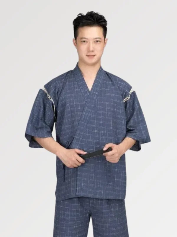 traje samurái Jinbei azul para hombre