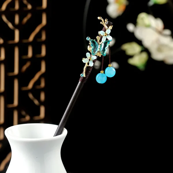 horquillas de kanzashi azul