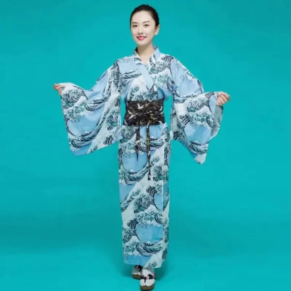 kimono mujer estampado ola de Kanagawa