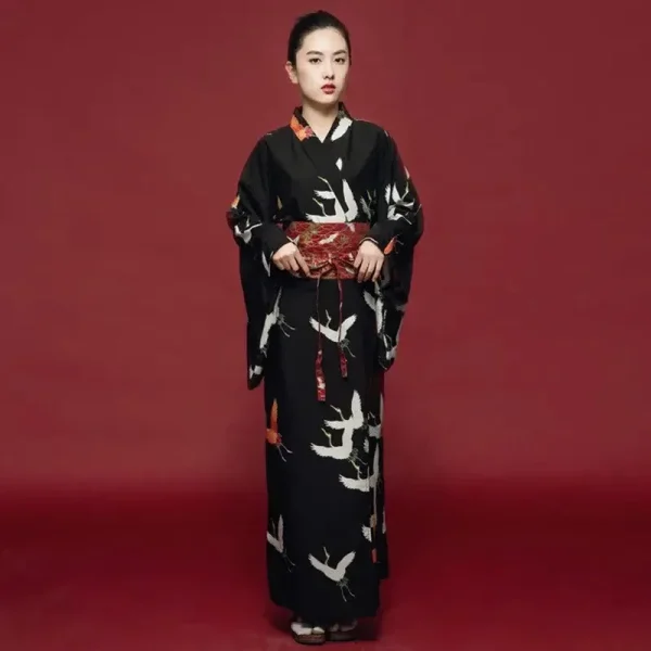 kimono japonés negro para mujer Hanaé