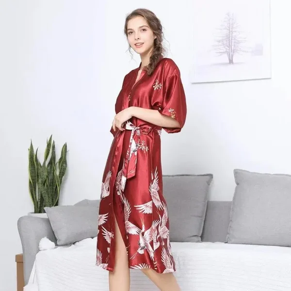 pijama kimono japonés largo burdeos