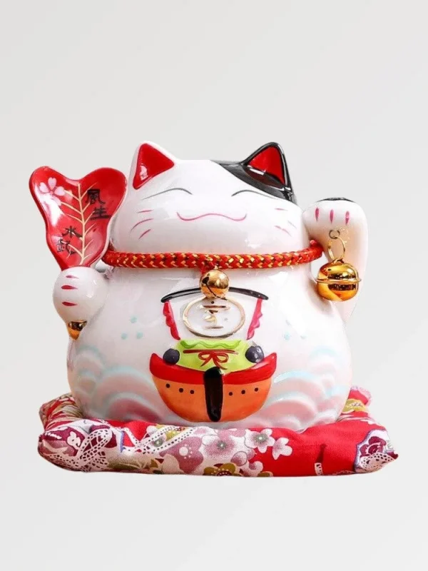 hucha japonesa con forma de gato hoja de arce