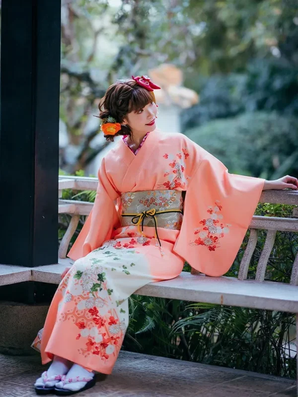 kimono japonés largo para mujer