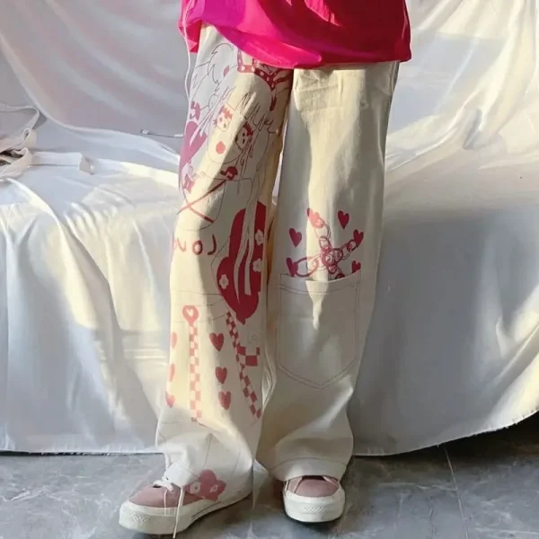 pantalones con estampado japonés para mujer