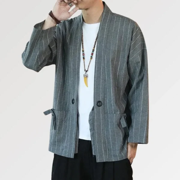 chaqueta kimono takao de rayas grises