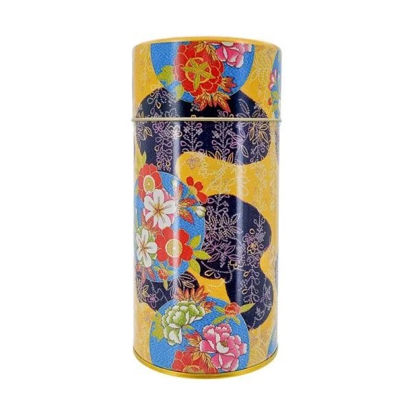 caja de té japonesa de metal amarillo