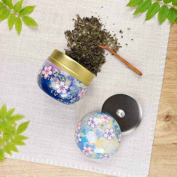 caja de té con estampado floral azul