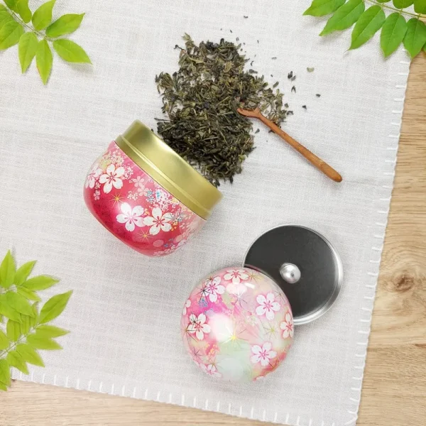 caja de té floral rosa de metal