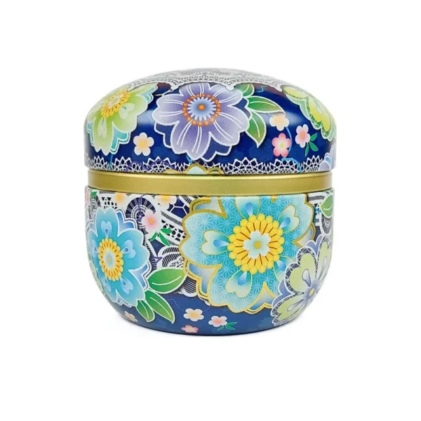 caja de té japonesa de metal azul