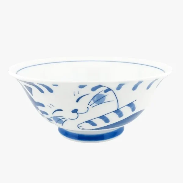 cuenco azul con diseño de gato japonés