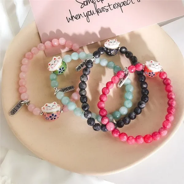 pulsera de perlas Maneki Neko