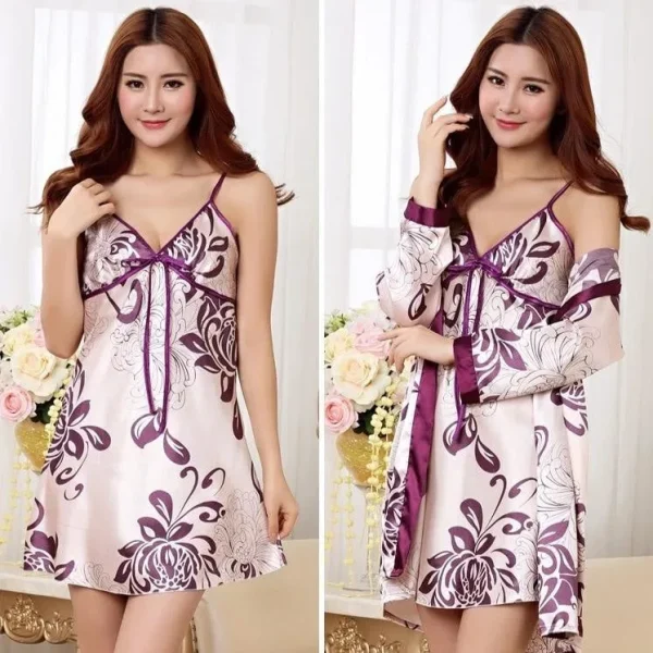 conjunto de pijama tipo kimono morado para mujer