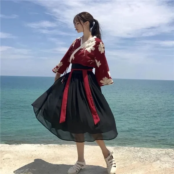 conjunto de vestido japonés para mujer