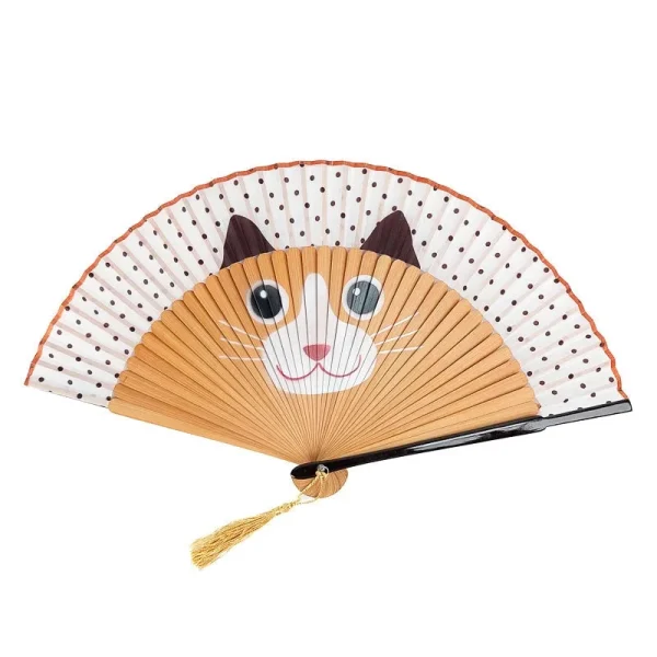 abanico gatito kawaii en color beige