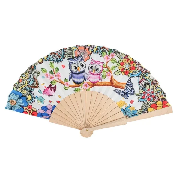 abanico japonés con diseño de búho