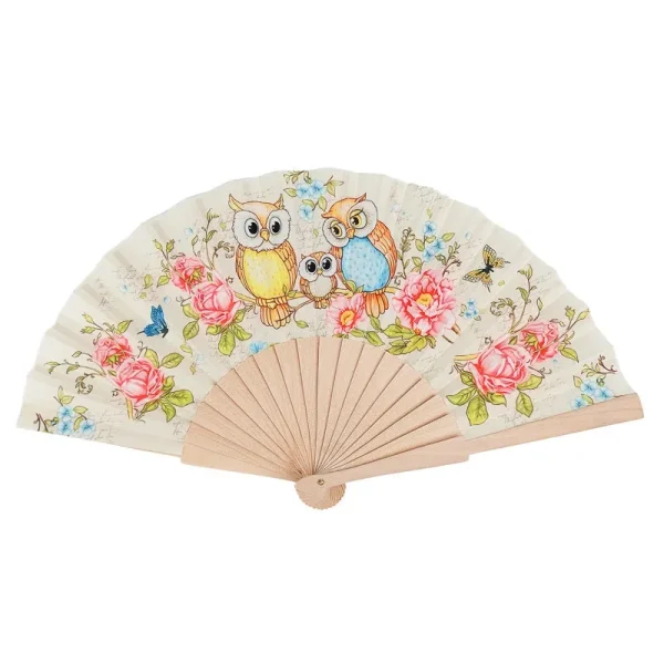 abanico japonés con diseño de búho
