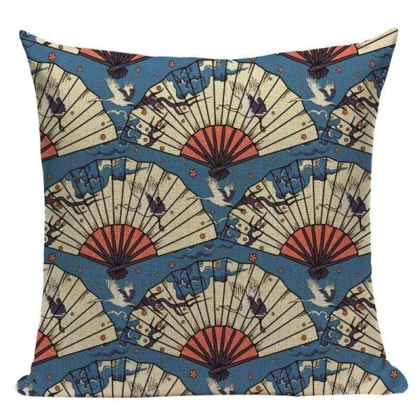 funda de cojín con estampado de abanico japonés sensu