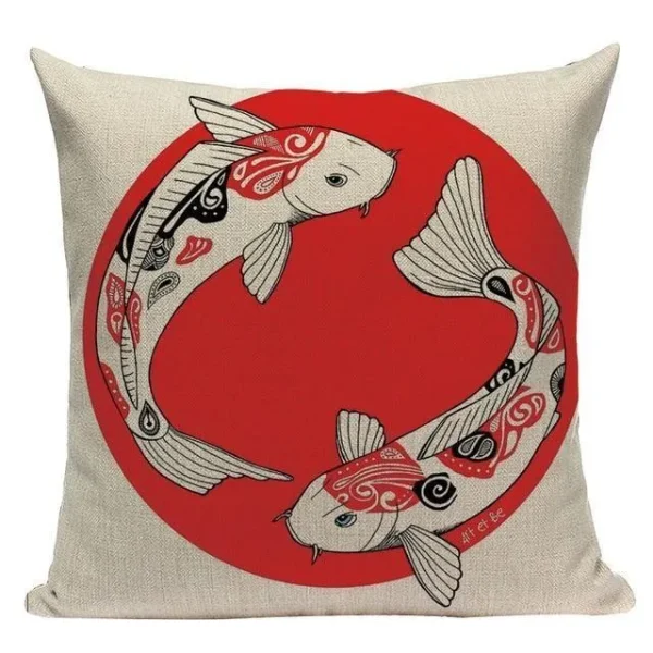 funda de cojín de carpa koi de estilo japonés