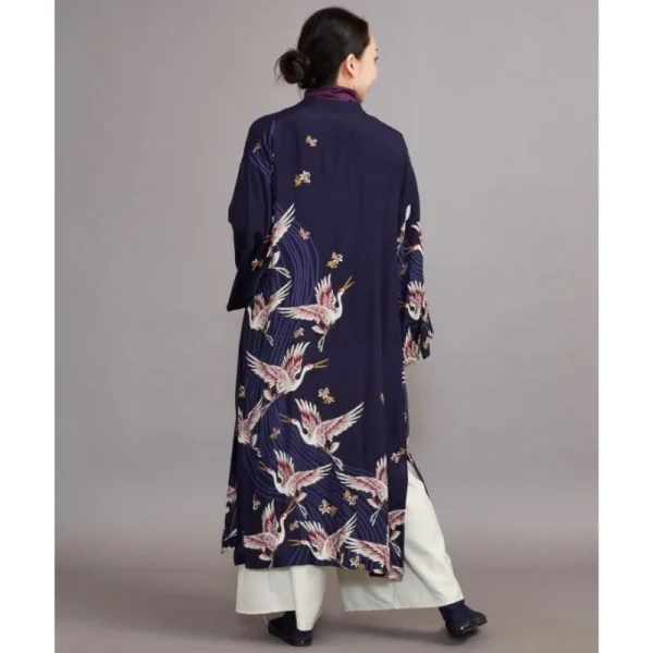 kimono largo de grulla para mujer