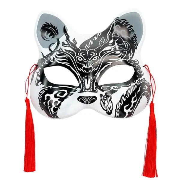 máscara japonesa de gato en colores blanco y negro