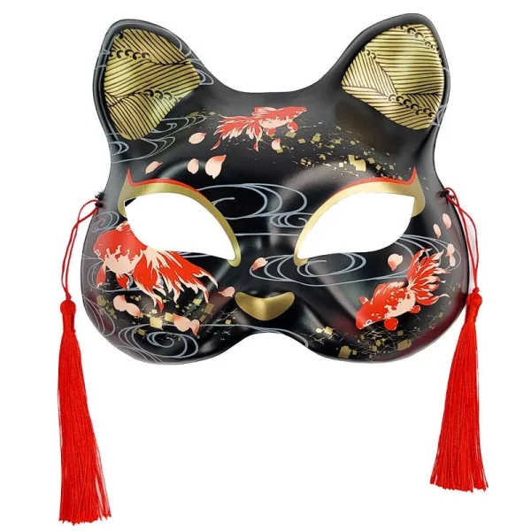 máscara japonesa de gato en colores negro y rojo