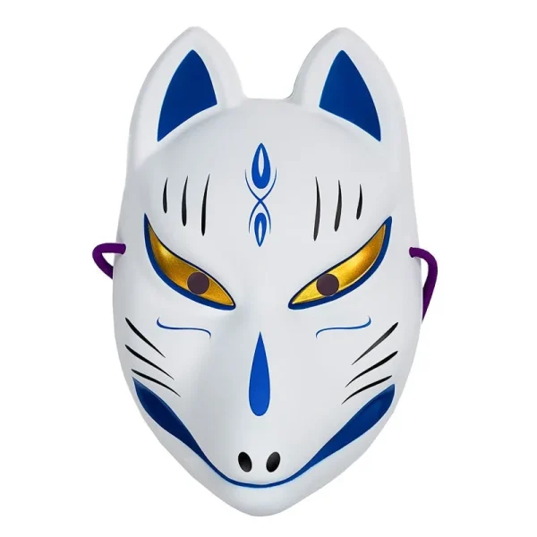 máscara azul y blanca de zorro japonés