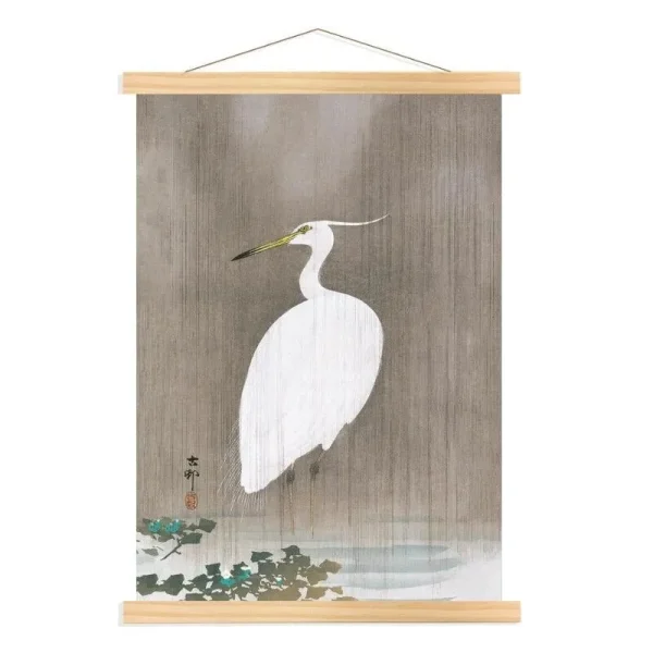pintura japonesa de garceta blanca