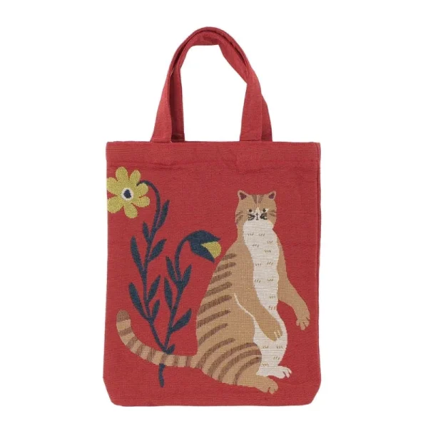 bolsa con estampado de gato japonés rojo