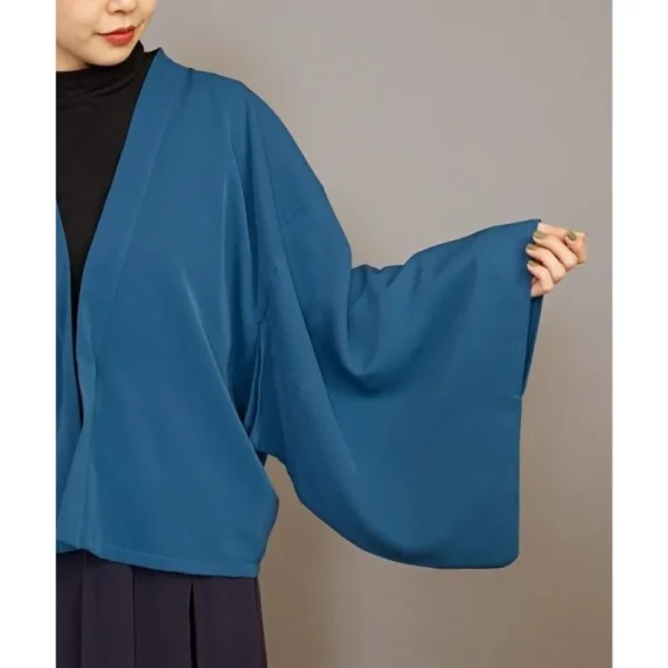 chaqueta tipo kimono azul para mujer