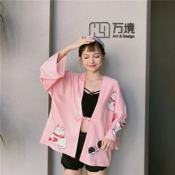 chaqueta tipo kimono rosa para mujer