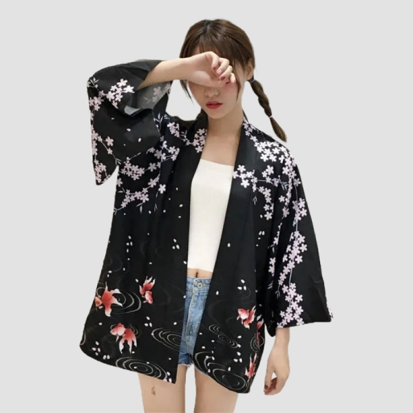 chaqueta tipo kimono floral para mujer